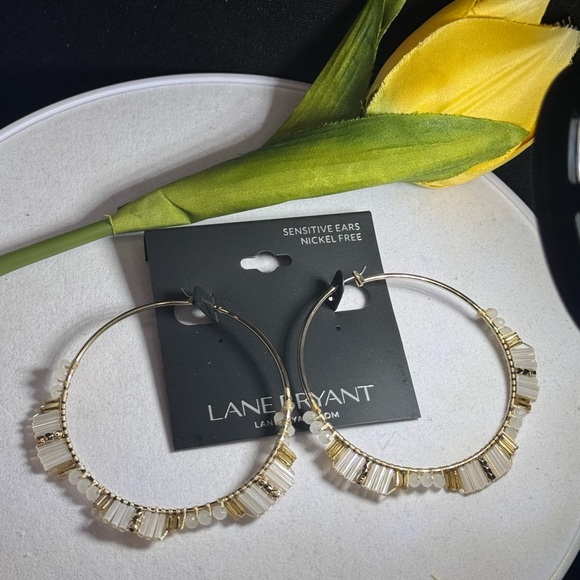 Lane Bryant Gold Tone Hoop Beaded Statement Earrings - Picture 1 of 7